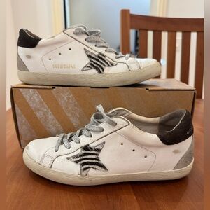 Golden Goose Women's Superstar White Leather /Suede Heels/ Zebra Stars/ Sz.38